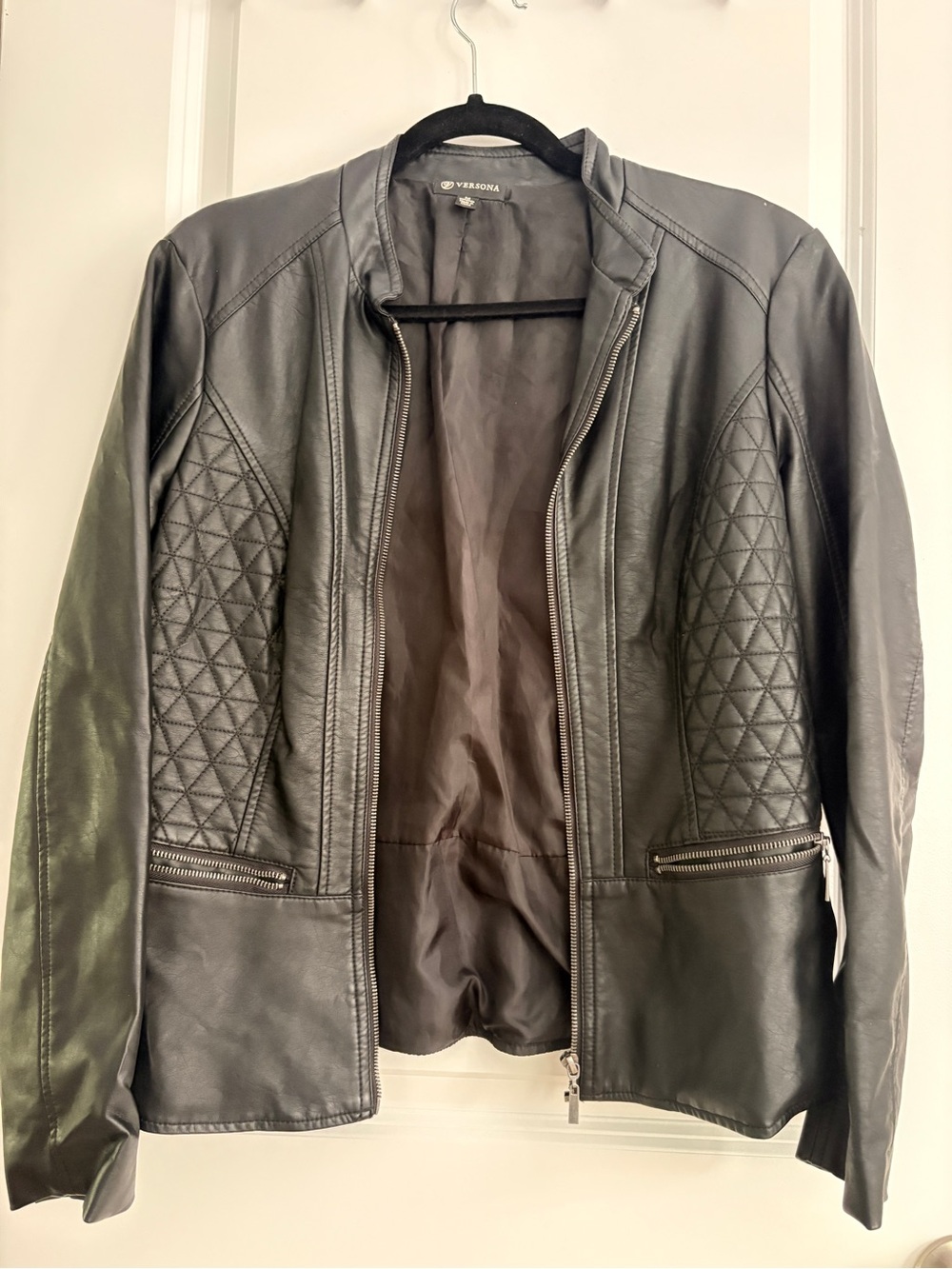 Vero Moda Black Quilted-Panel Leather Jacket